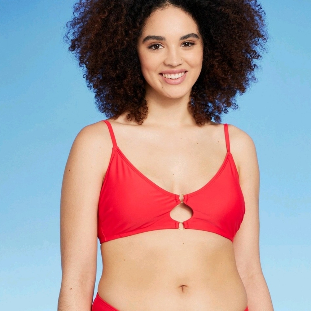 Red-Double Ring Detail-in Front- Bralette- Bikini Top